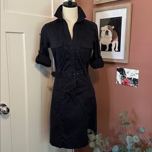 MARCS Australia shirt rolled sleeve belted waist 8 button navy blue mini dress